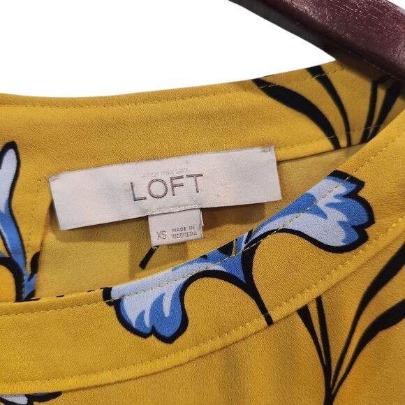 Loft Lilly Roll Tab Floral Blouse Yellow Blue Long Sleeve XS - Picture 6 of 7